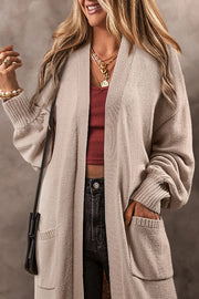 Pocketed Open Front Long Sleeve Cardigan