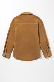 Collared Neck Long Sleeve Fleece Shacket