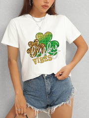 LUCKY VIBES Round Neck Short Sleeve T-Shirt