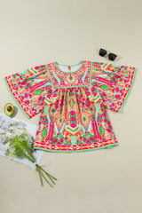Plus Size Printed Round Neck Half Sleeve Blouse