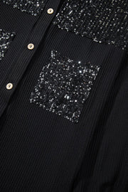 Sequin Button Up Dropped Shoulder Jacket