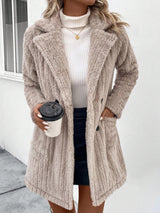 Fuzzy Button Up Long Sleeve Coat with Pockets