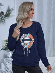 Shiny Lip Graphic Round Neck Sweatshirt