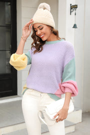 Angel Wings Color Block Round Neck Drop Shoulder Sweater