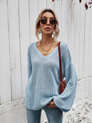 Angel Wings V-Neck Dropped Shoulder Sweater